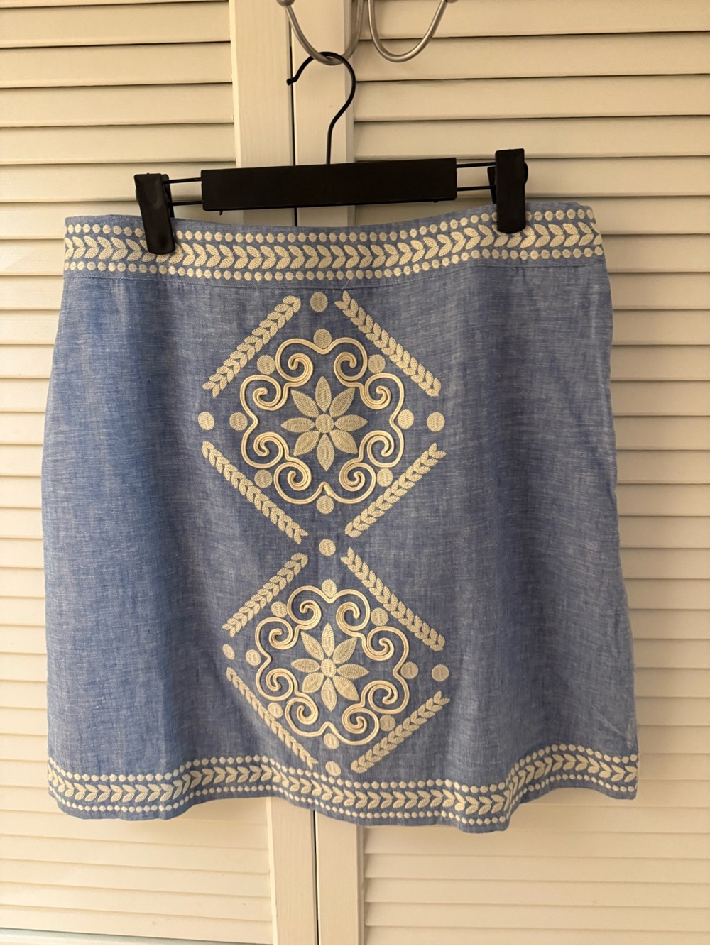 Boden Blue Mini Skirt with Cream Embroidery
